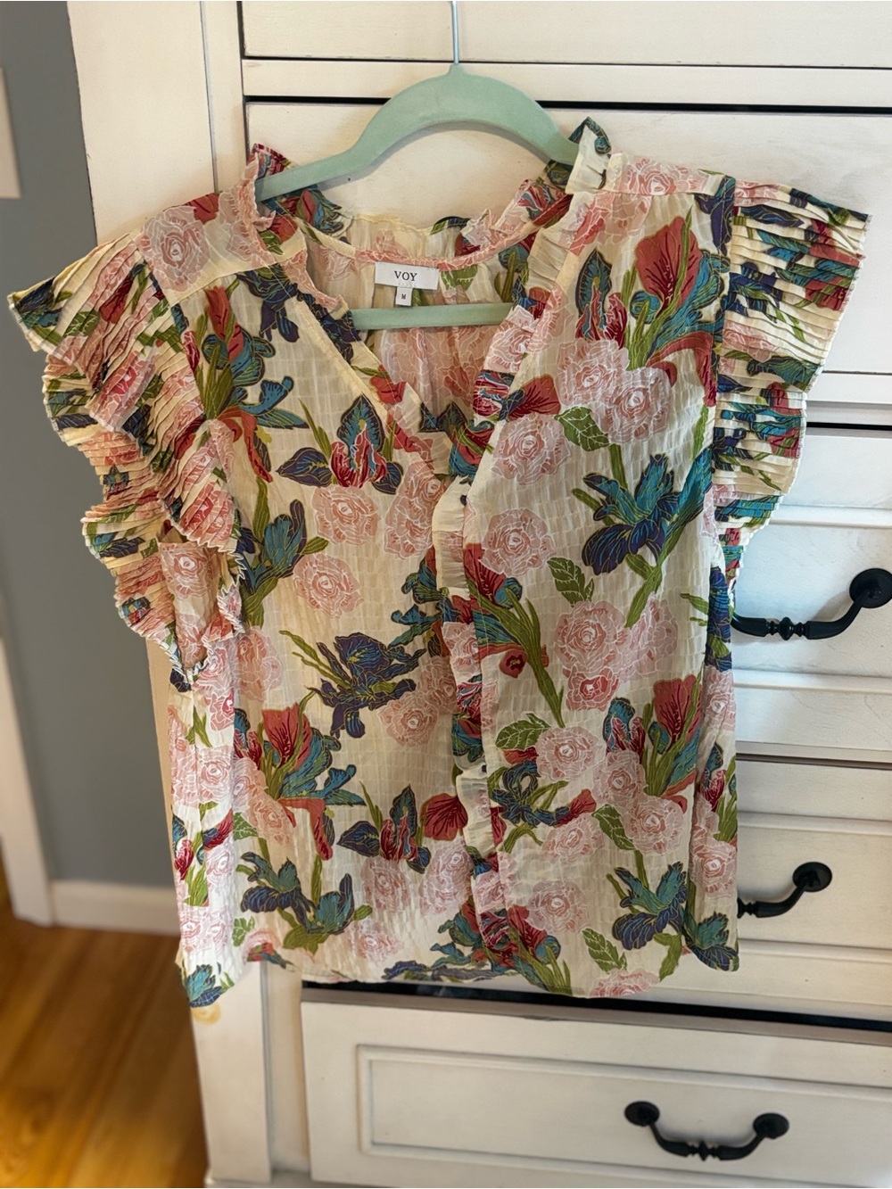 VOY Floral Ruffle Sleeve Blouse - Pink Floral